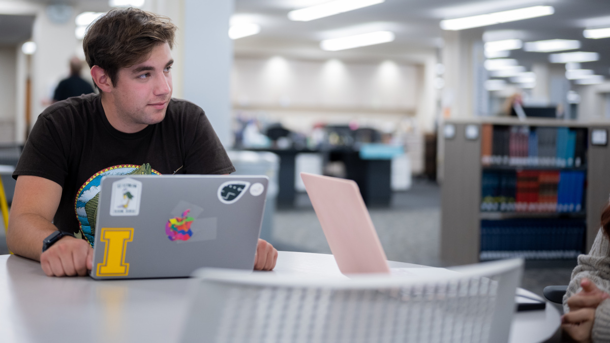 Two students talking.